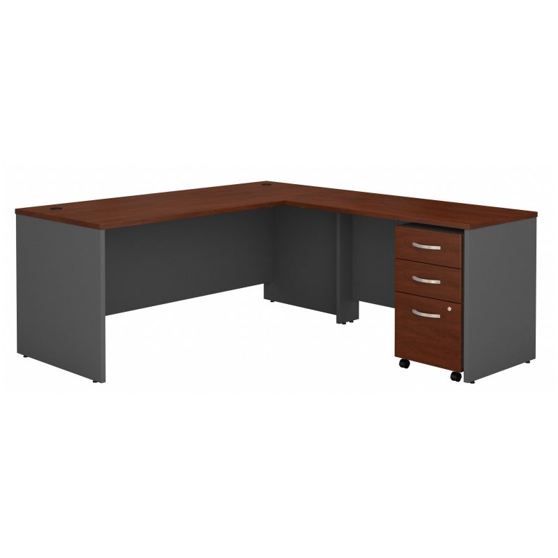 72" Modern L-shaped Desk with 3-Drawer Mobile File Cabinet in Hansen Cherry/Graphite Gray - Image 2