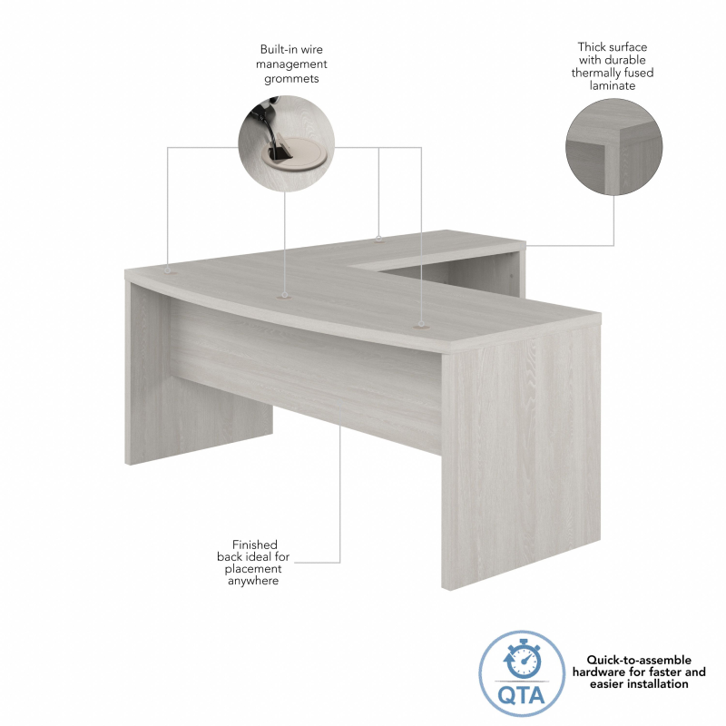72" Modern L-Shaped Bow-Front Office Desk in Gray Sand - Image 3