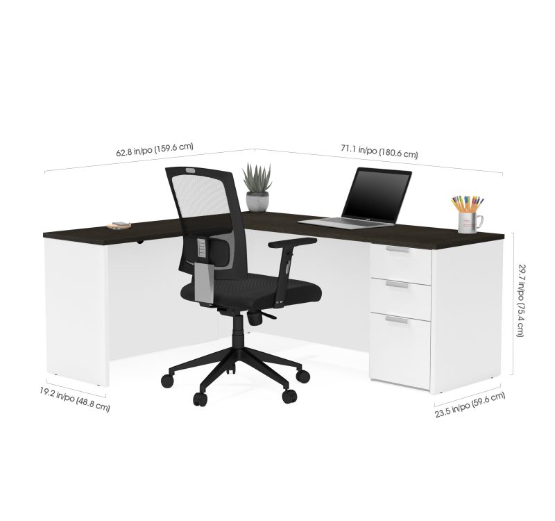 Modern White & Deep Gray L-shaped Desk with Drawers - Image 3