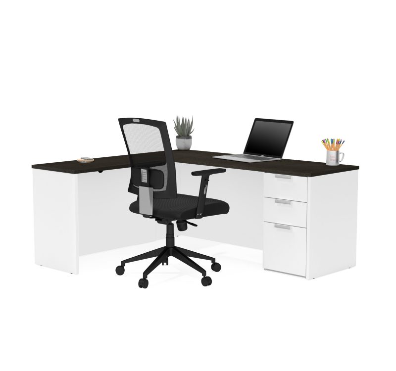 Modern White & Deep Gray L-shaped Desk with Drawers - Image 2