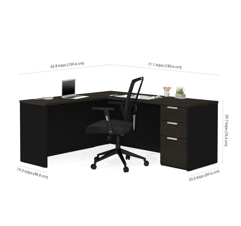 Deep Gray & Black L-shaped Modern Desk with Single Pedestal - Image 3