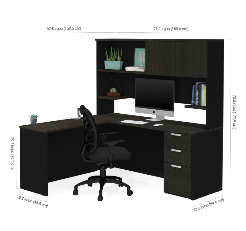 Premium L-shaped Desk with Hutch in Deep Gray & Black - Image 3