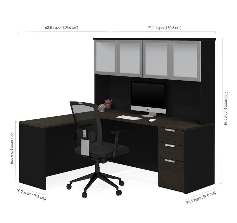 71" x 62" L-Shaped Desk with Hutch in Deep Gray and Black - Image 3