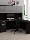 71" x 62" L-Shaped Desk with Hutch in Deep Gray and Black