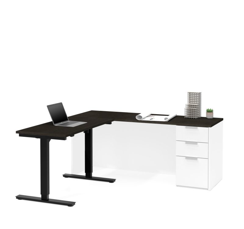 White & Deep Gray 71" Single Pedestal Desk & 48" Height-Adjustable Side - Image 3
