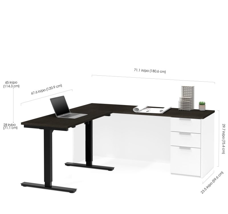 White & Deep Gray 71" Single Pedestal Desk & 48" Height-Adjustable Side - Image 4