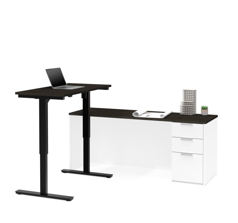 White & Deep Gray 71" Single Pedestal Desk & 48" Height-Adjustable Side - Image 2