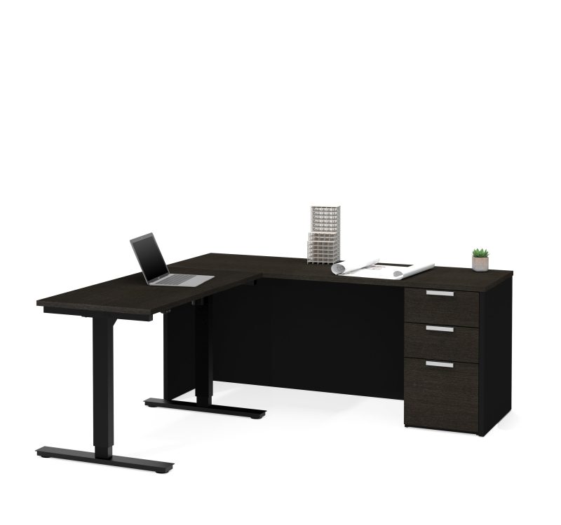 Deep Gray & Black Single Pedestal Desk with Height Adjustable Side - Image 3