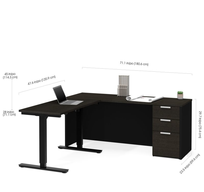 Deep Gray & Black Single Pedestal Desk with Height Adjustable Side - Image 4