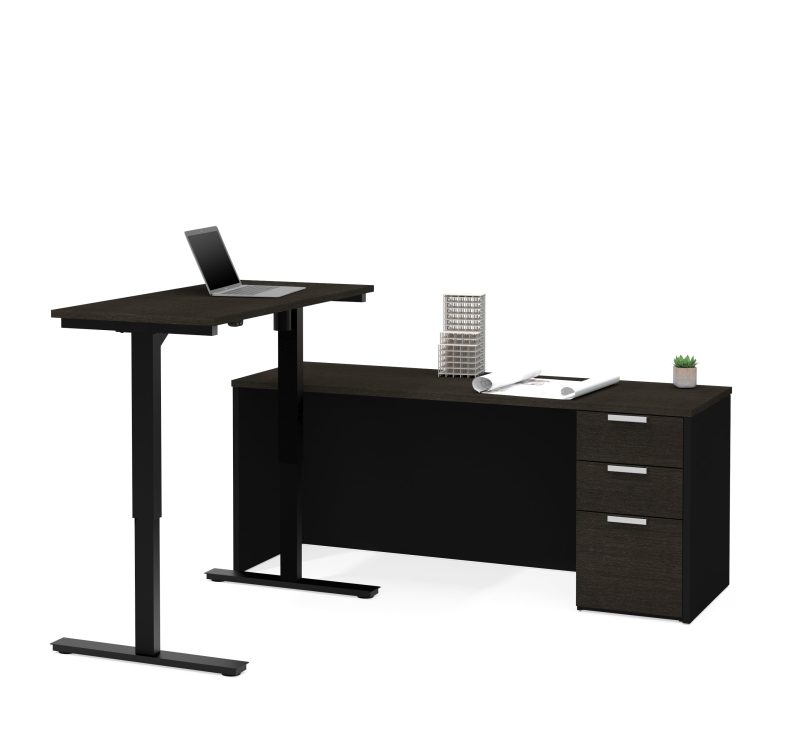 Deep Gray & Black Single Pedestal Desk with Height Adjustable Side - Image 2