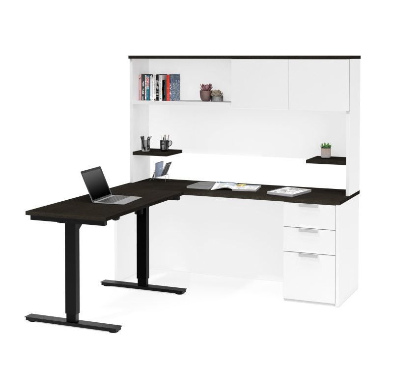 71" White & Deep Gray Desk & Hutch and 48" Sit-Stand Desk - Image 3