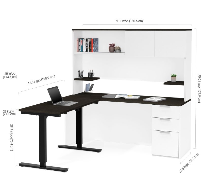 71" White & Deep Gray Desk & Hutch and 48" Sit-Stand Desk - Image 4