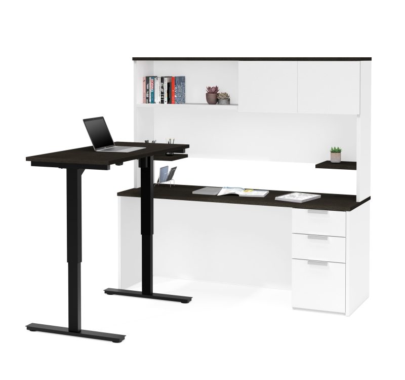 71" White & Deep Gray Desk & Hutch and 48" Sit-Stand Desk - Image 2