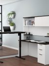 71" White & Deep Gray Desk & Hutch and 48" Sit-Stand Desk