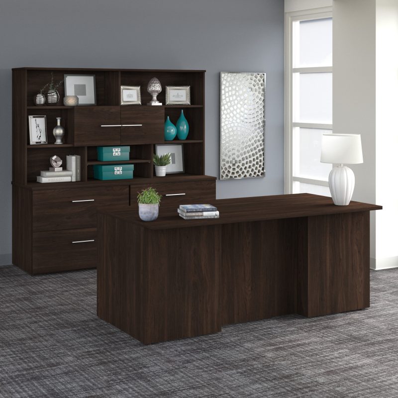 72" L-Shaped Modern Executive Desk with Drawers in Black Walnut - Image 2