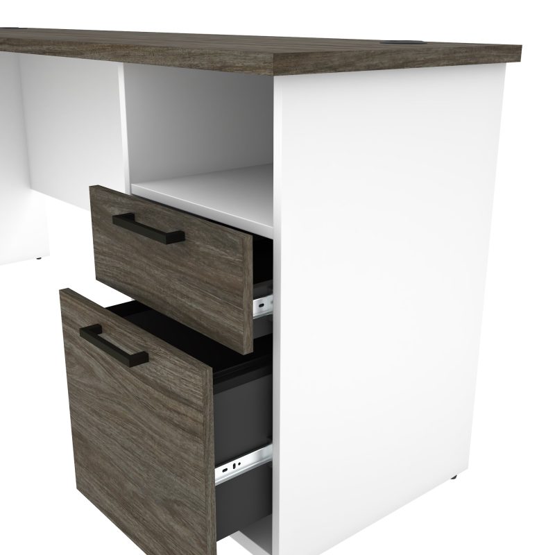 White & Walnut Gray Modern L-shaped Desk with Hutch - Image 9