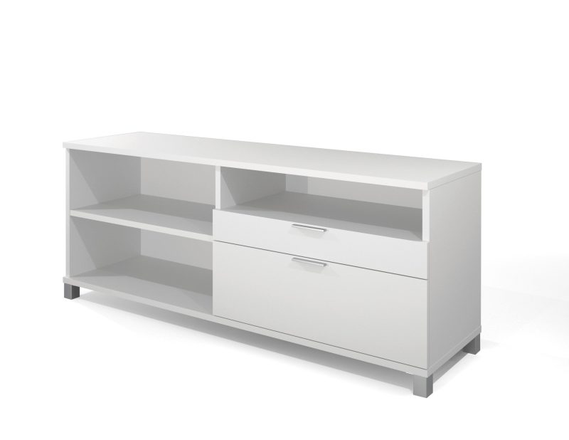 Modern Height Adjustable Sit-Stand Desk with Credenza in White - Image 3
