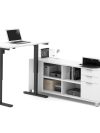 Modern Height Adjustable Sit-Stand Desk with Credenza in White