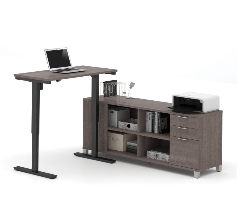 Modern Height Adjustable Sit-Stand Desk with Credenza in Bark Gray - Image 2