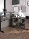Modern Height Adjustable Sit-Stand Desk with Credenza in Bark Gray