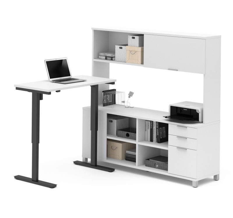 48" White Sit-Stand Desk with 71" Storage Credenza & Hutch - Image 2