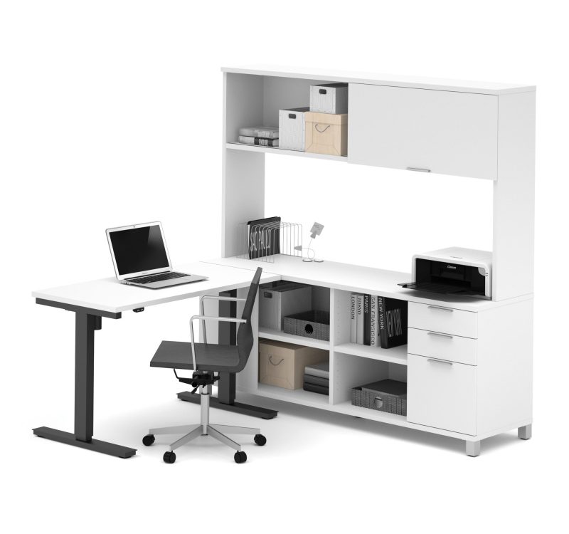 48" White Sit-Stand Desk with 71" Storage Credenza & Hutch - Image 3