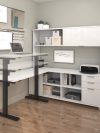 48" White Sit-Stand Desk with 71" Storage Credenza & Hutch