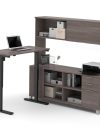 48" Bark Gray Sit-Stand Desk with 71" Credenza & Hutch