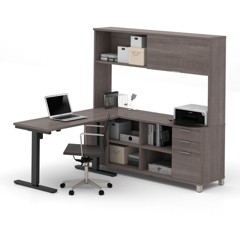 48" Bark Gray Sit-Stand Desk with 71" Credenza & Hutch - Image 2