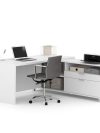 71" x 71" White L-shaped Desk with Integrated Storage