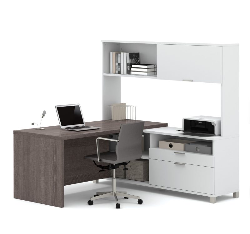 Bark Gray & White 71" x 71" L-shaped Desk with Built-in Storage - Image 2