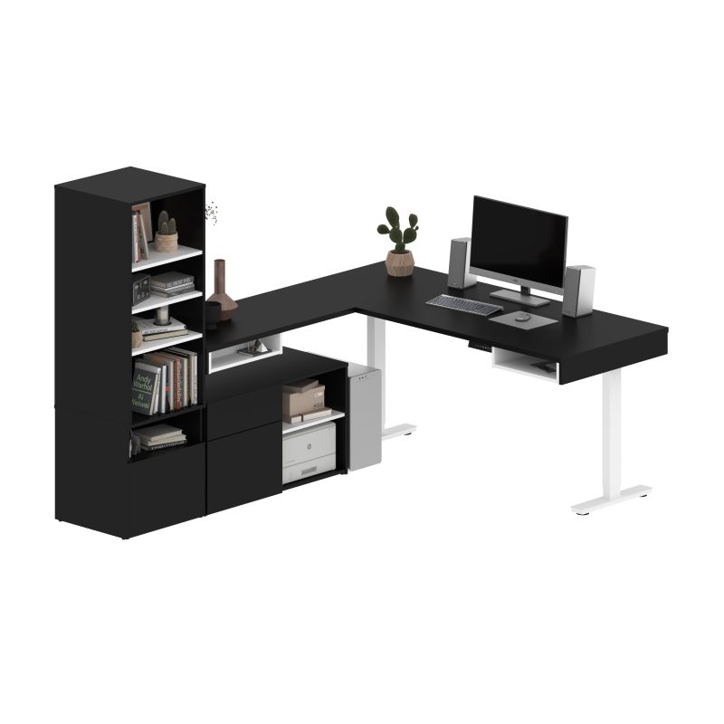 Set of Two 88" L-Shaped Adjustable Desks with Built-in Storage in Black/White - Image 3