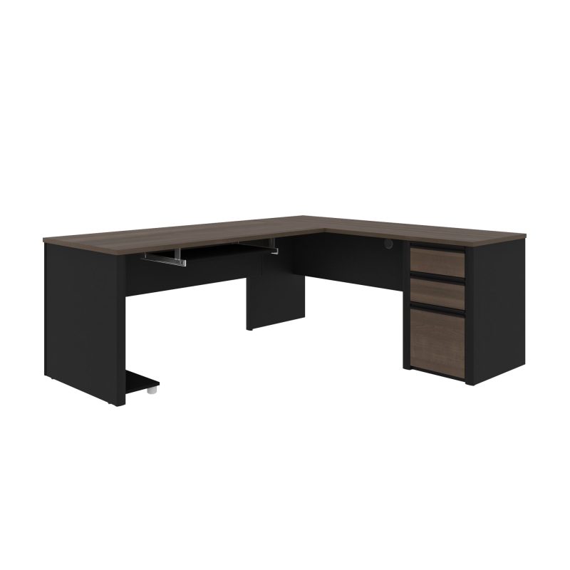 71" x 83" L-Shaped Desk with 3 Drawers in Antigua and Black - Image 3
