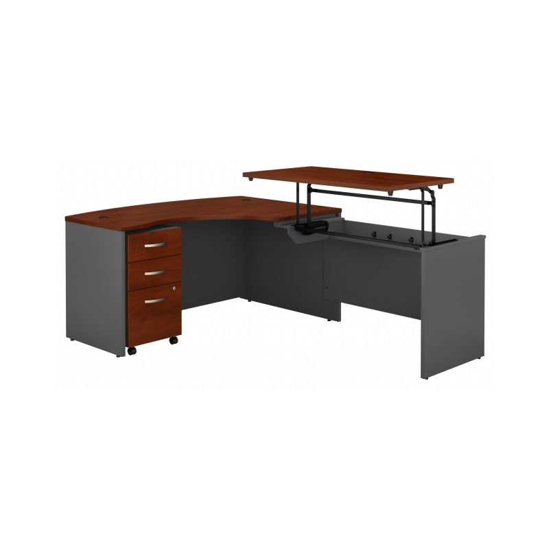 Cherry & Gray L-Shaped Desk with Sit/Stand Return & Mobile Pedestal - Image 2