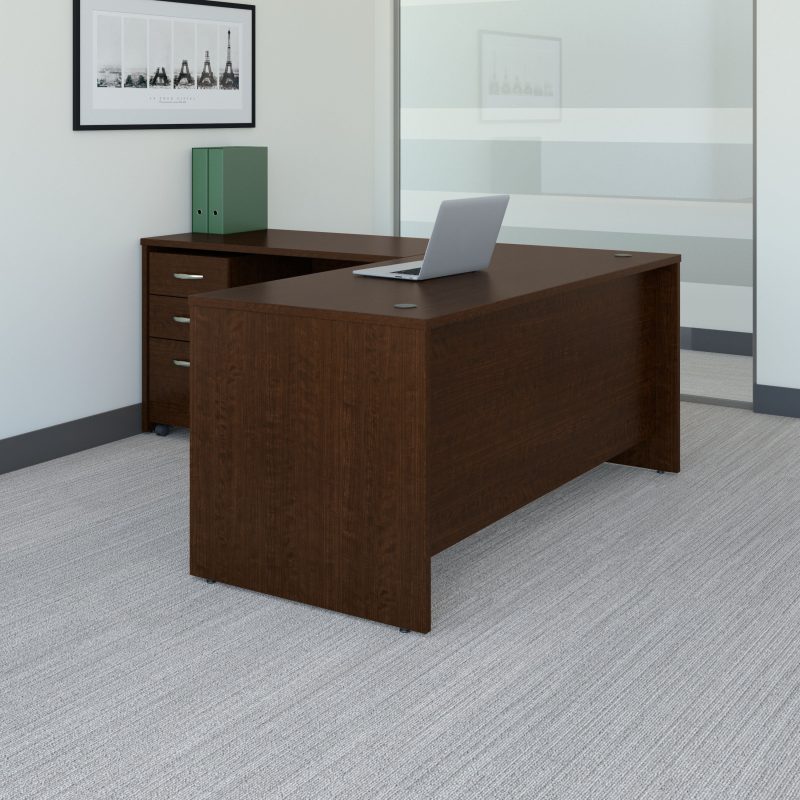 66" X 77" Modern L-shaped Desk with 3-Drawer Mobile Pedestal in Mocha Cherry - Image 2