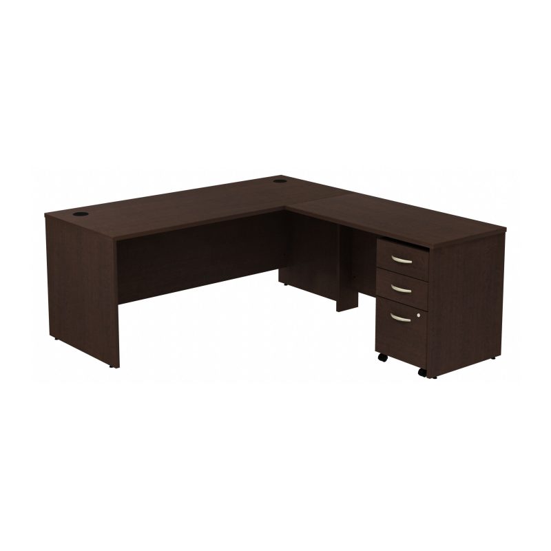 72" L-shaped Desk with 3-Drawer Mobile Pedestal in Mocha Cherry - Image 2