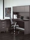 72" x 72" Modern L-Shaped Desk with Hutch & Mobile File in Storm Gray