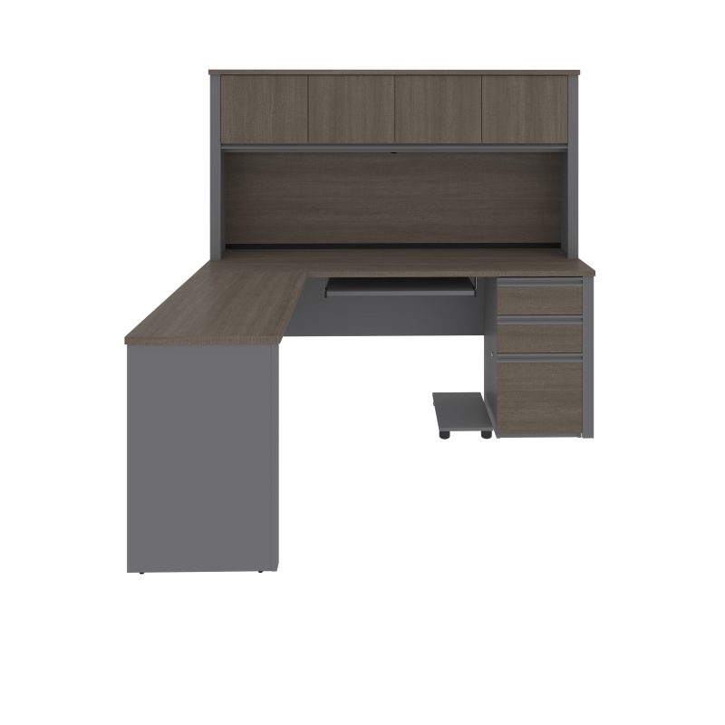 L-shaped Desk with Hutch in Modern Bark Gray and Slate - Image 4