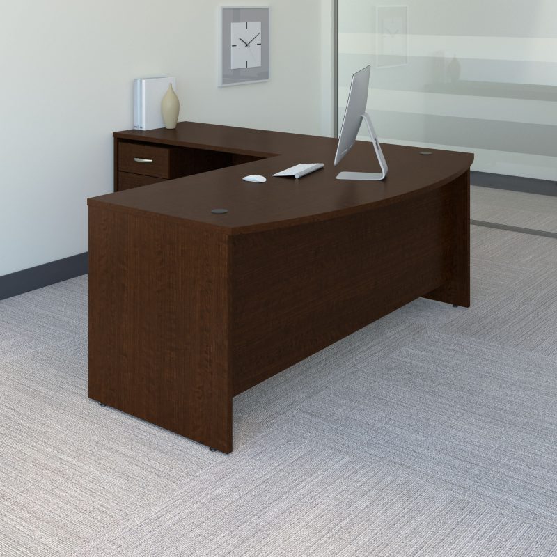 72" x 84" Mocha Cherry Bow-Front L-shaped Desk with Mobile Pedestal - Image 2