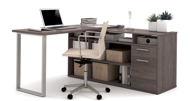 Modern L-shaped Desk with Integrated Storage in Bark Gray - Image 2
