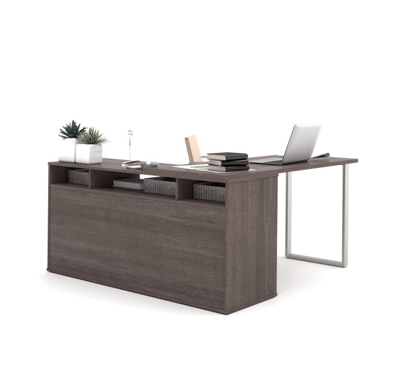 Modern L-shaped Desk with Integrated Storage in Bark Gray - Image 3
