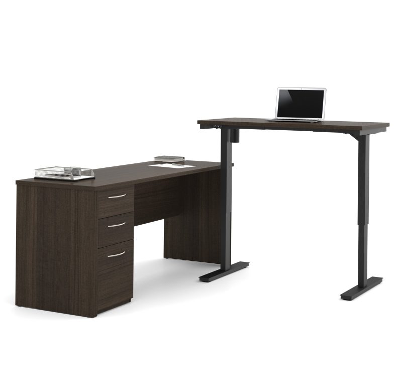 71" Dark Chocolate Single Pedestal Desk with Standing Desk Section