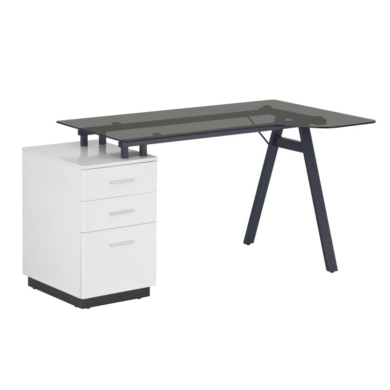 60" White & Glass Desk with Built-in File - Image 3