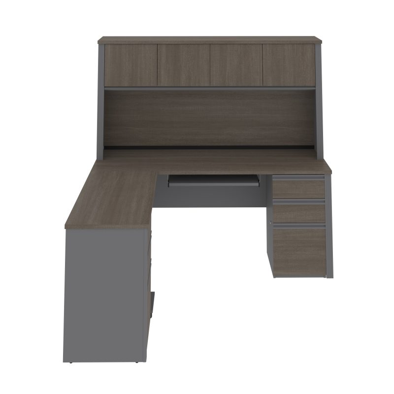 Premium L-shaped Double Pedestal Desk with Hutch in Bark Gray and Slate - Image 4