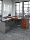 60" x 85" Cherry & Gray L-shaped Desk with Sit/Stand Return & Mobile File