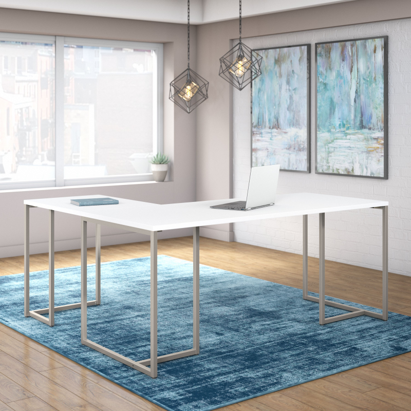 72" Elegant Modern L-Shaped Executive Office Desk in White