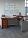72" x 72" Cherry & Gray L-Shaped Desk with Sit-Stand Return and Mobile File