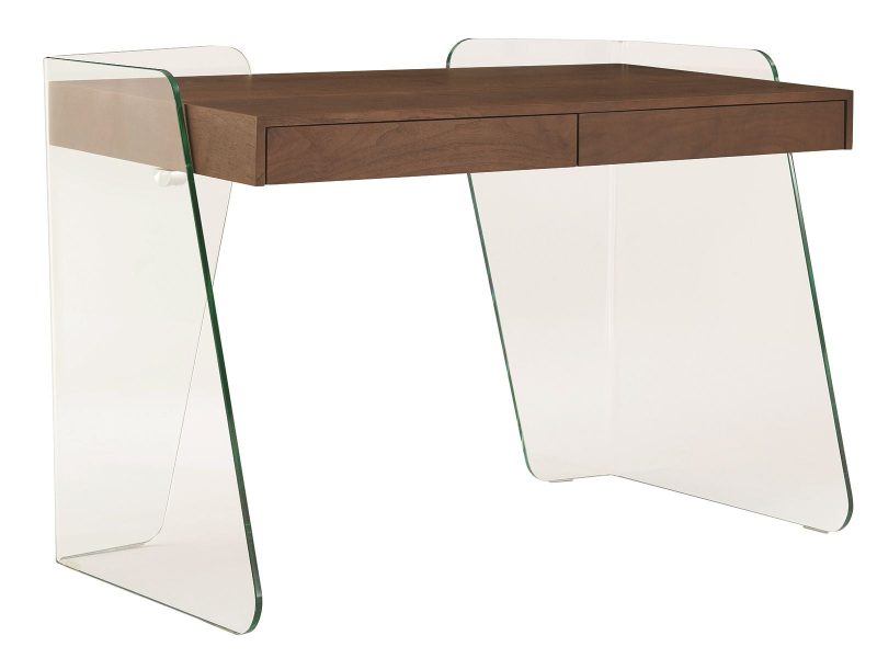 Glass-sided Office Desk with Walnut Top and Inset Drawers - Image 3