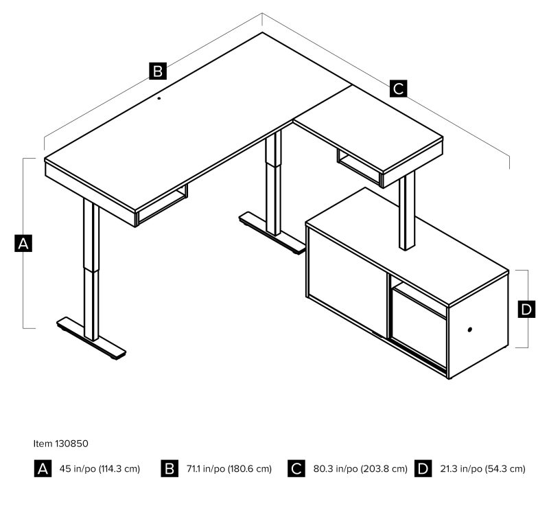 71" Adjustable Standing Desk in Black & White with Credenza - Image 5