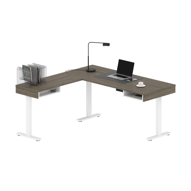 71" L-Shaped Sleek Walnut Gray & White Standing Desk - Image 2
